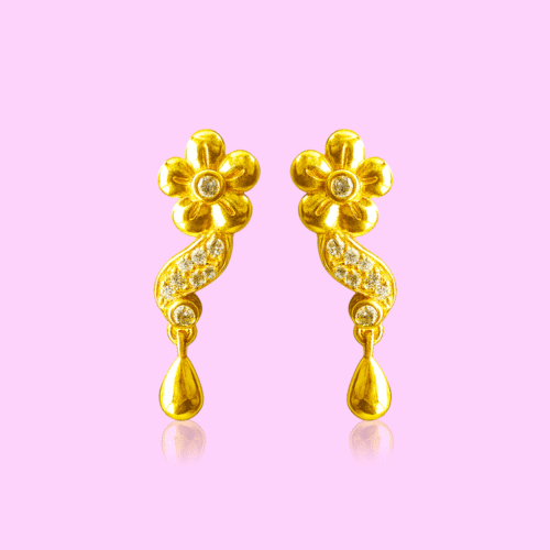 92.5 STERLING SILVER GOLD-PLATED FLORAL CZ STONE STATEMENT EARRINGS FOR WOMEN - Image 3