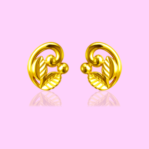 92.5 STERLING SILVER GOLD-PLATED LEAF MOTIF STUD EARRINGS FOR WOMEN