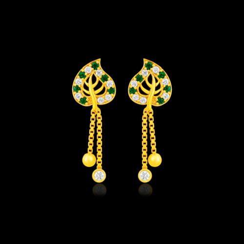 92.5 STERLING SILVER GOLD-PLATED LEAF DANGLER EARRINGS WITH CZ STONES FOR WOMEN - Image 3