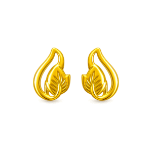 92.5 STERLING SILVER GOLD-PLATED LEAF DESIGN STUD EARRINGS FOR WOMEN