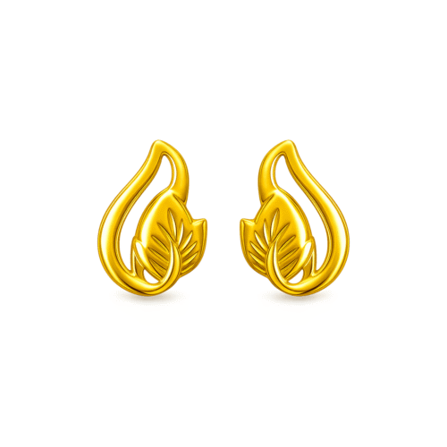 92.5 STERLING SILVER GOLD-PLATED LEAF DESIGN STUD EARRINGS FOR WOMEN