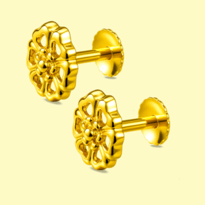 92.5 STERLING SILVER GOLD-PLATED FLORAL STUD EARRINGS FOR WOMEN