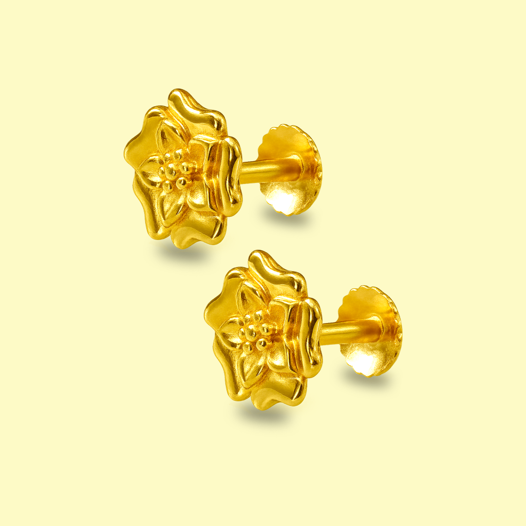STUD 1 92.5 STERLING SILVER GOLD-PLATED FLORAL STUD EARRINGS FOR WOMEN