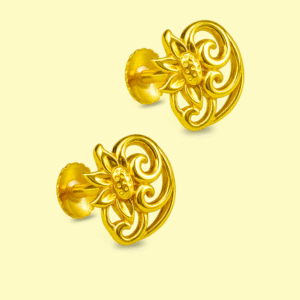 92.5 STERLING SILVER GOLD-PLATED LOTUS FLORAL STUD EARRINGS FOR WOMEN