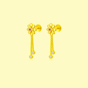 92.5 STERLING SILVER GOLD-PLATED FLORAL DROP EARRINGS FOR WOMEN