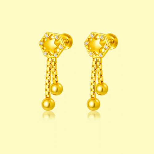 92.5 STERLING SILVER GOLD-PLATED HEXAGON STAR DANGLER EARRINGS FOR WOMEN