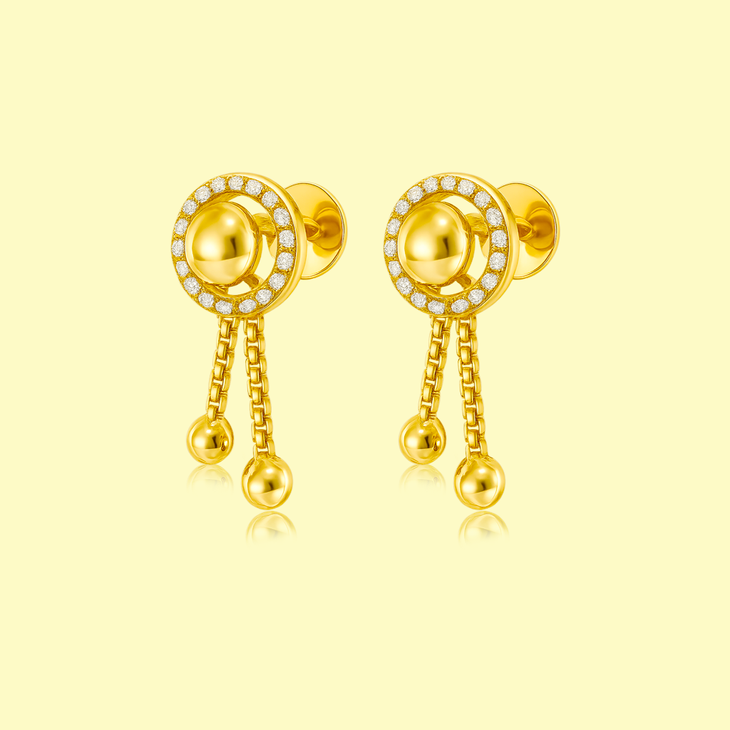STUD 1 92.5 STERLING SILVER GOLD-PLATED CIRCULAR DANGLER EARRINGS FOR WOMEN