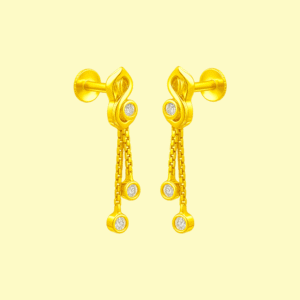 92.5 STERLING SILVER GOLD-PLATED DUAL CHAIN DROP EARRINGS FOR WOMEN