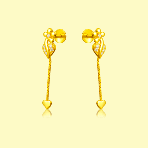 92.5 STERLING SILVER GOLD-PLATED HEART DROP EARRINGS FOR WOMEN - Image 3