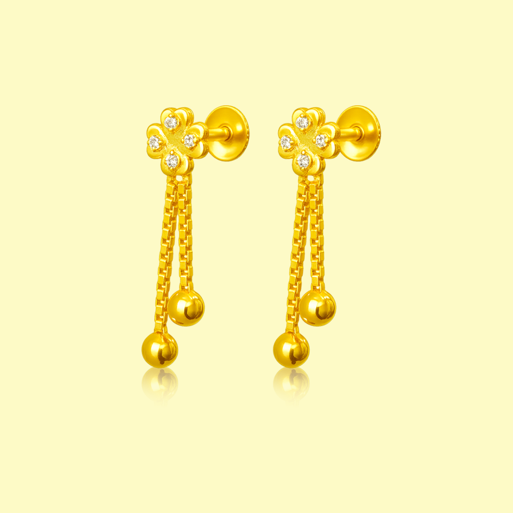 92.5 STERLING SILVER GOLD-PLATED FLORAL DROP EARRINGS FOR WOMEN