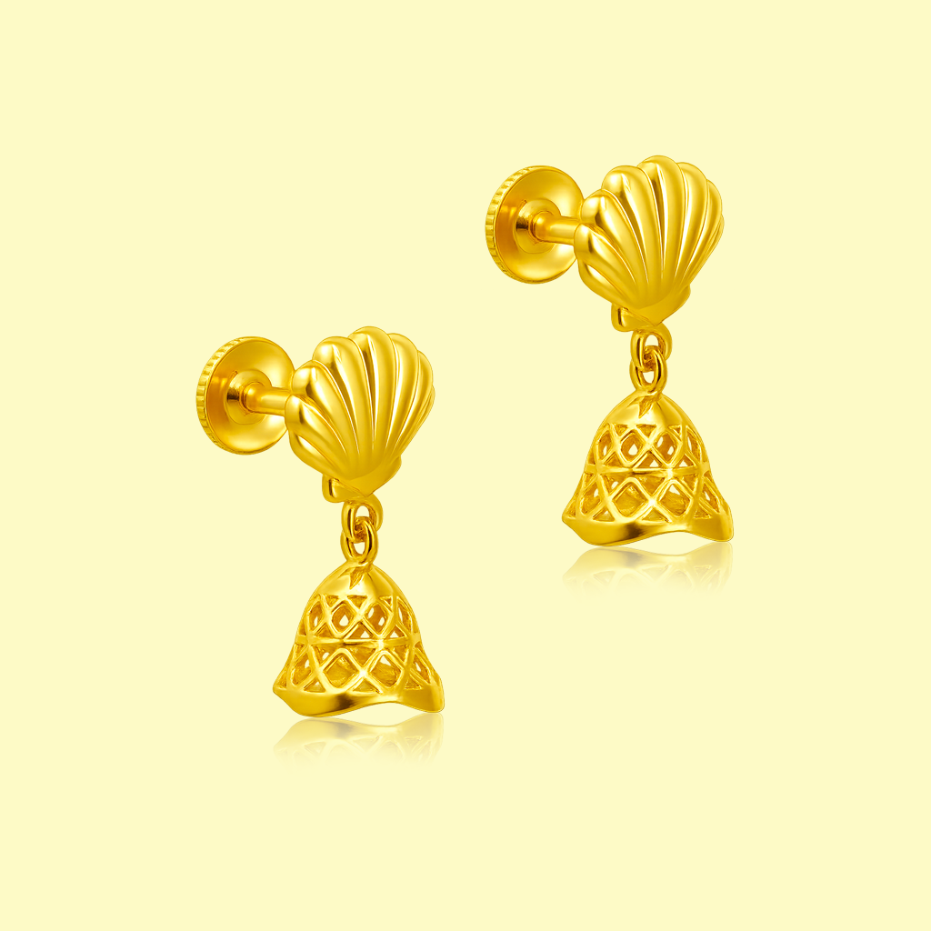 STUD 1 92.5 STERLING SILVER GOLD-PLATED SHELL & JHUMKA EARRINGS FOR WOMEN