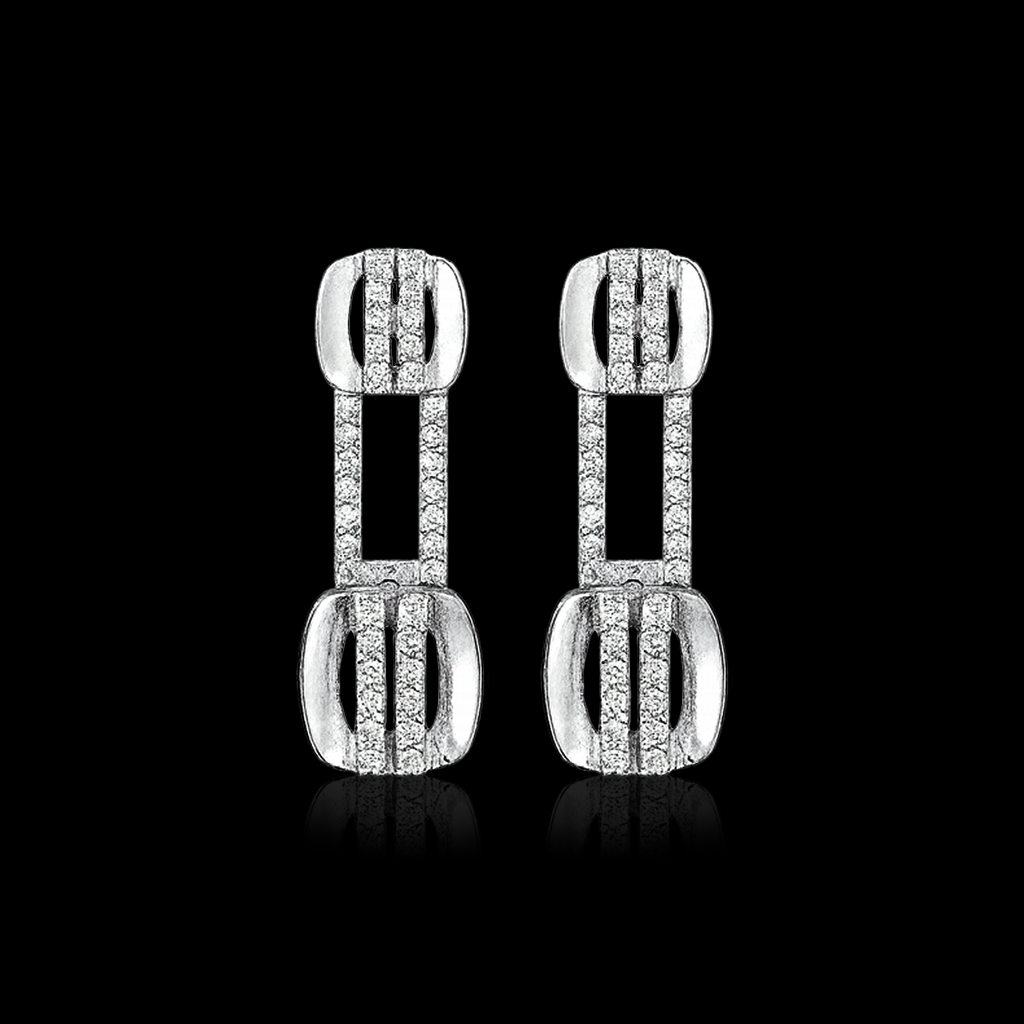 STUD 1 92.5 STERLING SILVER GEOMETRIC LINK EARRINGS WITH CZ STONES FOR WOMEN - Image 3