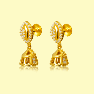92.5 STERLING SILVER GOLD-PLATED SPARKLING JHUMKA EARRINGS FOR WOMEN