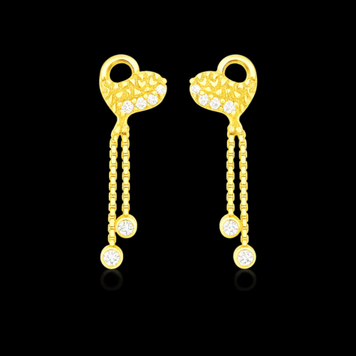 92.5 STERLING SILVER GOLD-PLATED HEART DANGLER EARRINGS WITH CZ STONES FOR WOMEN - Image 5