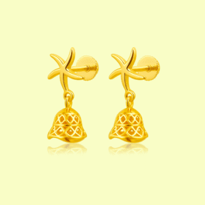 92.5 STERLING SILVER GOLD-PLATED STAR FISH JHUMKA EARRINGS FOR WOMEN
