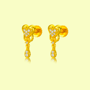 92.5 STERLING SILVER GOLD-PLATED HEART DROP EARRINGS FOR GIRL