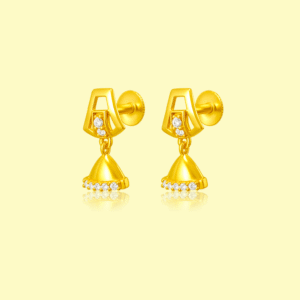 92.5 STERLING SILVER GOLD-PLATED SPARKLING BELL DROP EARRINGS FOR GIRL