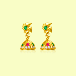 92.5 STERLING SILVER GOLD-PLATED COLORFUL FLORAL JHUMKA EARRINGS FOR GIRLS