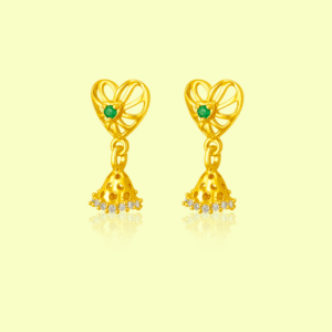 92.5 STERLING SILVER GOLD-PLATED HEART JHUMKA EARRINGS FOR GIRLS