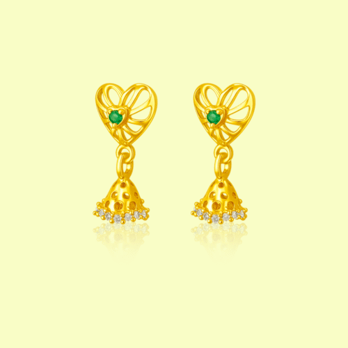 92.5 STERLING SILVER GOLD-PLATED HEART JHUMKA EARRINGS FOR GIRLS