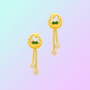 92.5 STERLING SILVER GOLD-PLATED PEACOCK DANGLER EARRINGS WITH CZ STONES FOR WOMEN