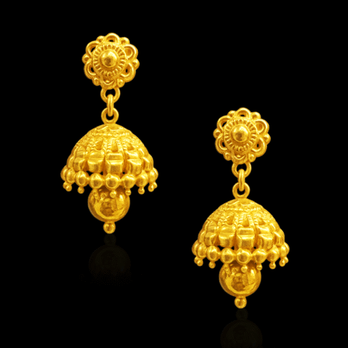 92.5 STERLING SILVER GOLD-PLATED TRADITIONAL JHUMKA EARRINGS FOR WOMEN - Image 3