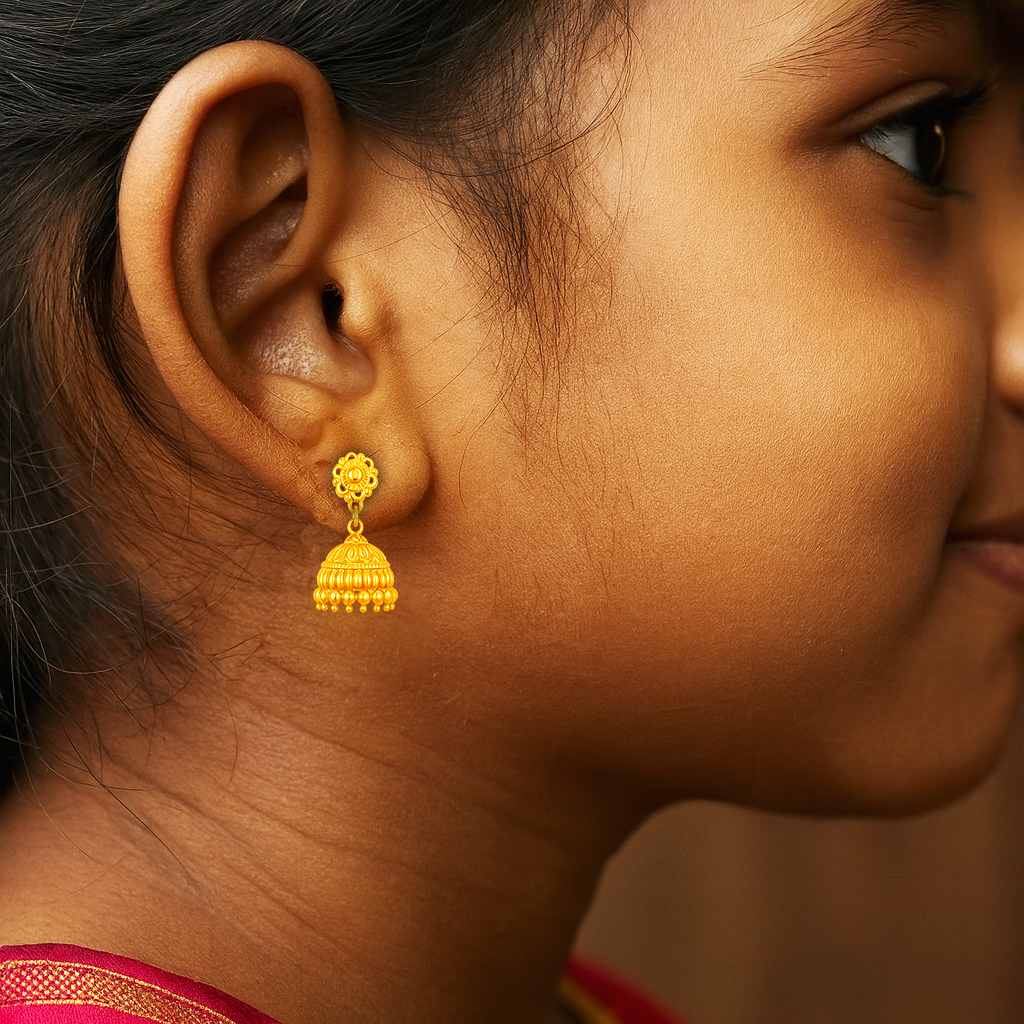 STUD 2 92.5 STERLING SILVER GOLD-PLATED TRADITIONAL JHUMKA EARRINGS FOR KIDS - Image 2