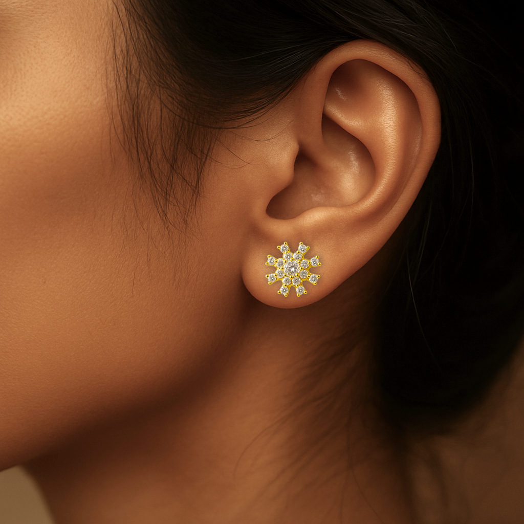 STUD 2 92.5 STERLING SILVER GOLD-PLATED CZ FLORAL STONE STUD EARRINGS FOR WOMEN - Image 2