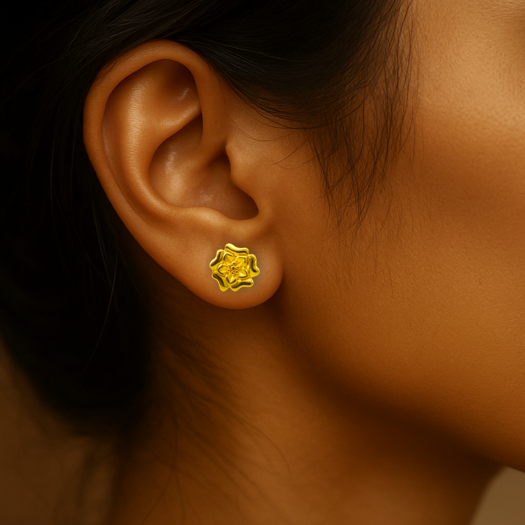 STUD 2 92.5 STERLING SILVER GOLD-PLATED FLORAL STUD EARRINGS FOR WOMEN - Image 2