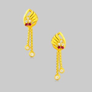 92.5 STERLING SILVER GOLD-PLATED FLORAL DANGLER EARRINGS WITH CZ STONES FOR WOMEN