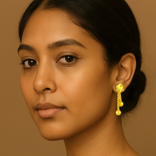 92.5 STERLING SILVER GOLD-PLATED FLORAL DANGLER EARRINGS FOR WOMEN - Image 2