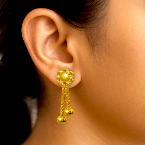 92.5 STERLING SILVER GOLD-PLATED FLORAL DANGLER EARRINGS FOR WOMEN - Image 2