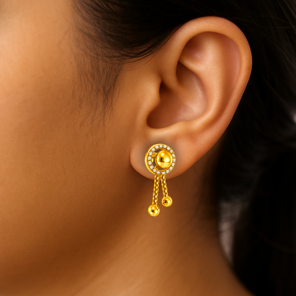 STUD 2 92.5 STERLING SILVER GOLD-PLATED CIRCULAR DANGLER EARRINGS FOR WOMEN - Image 2