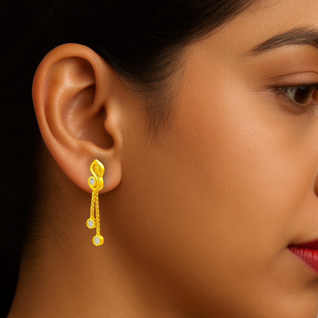 STUD 2 92.5 STERLING SILVER GOLD-PLATED DUAL CHAIN DROP EARRINGS FOR WOMEN - Image 2