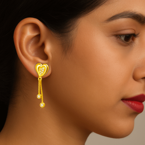 92.5 STERLING SILVER GOLD-PLATED HEART DROP EARRINGS FOR WOMEN - Image 2