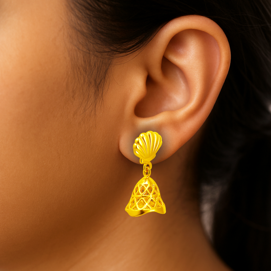 STUD 2 92.5 STERLING SILVER GOLD-PLATED SHELL & JHUMKA EARRINGS FOR WOMEN - Image 2