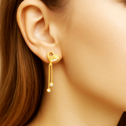 92.5 STERLING SILVER GOLD-PLATED HEART DANGLER EARRINGS WITH CZ STONES FOR WOMEN - Image 2
