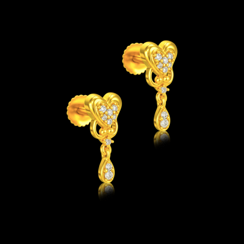92.5 STERLING SILVER GOLD-PLATED HEART DROP EARRINGS FOR GIRL - Image 3