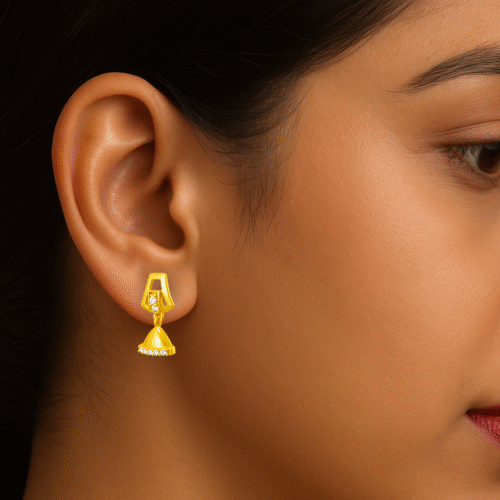 92.5 STERLING SILVER GOLD-PLATED SPARKLING BELL DROP EARRINGS FOR GIRL - Image 2