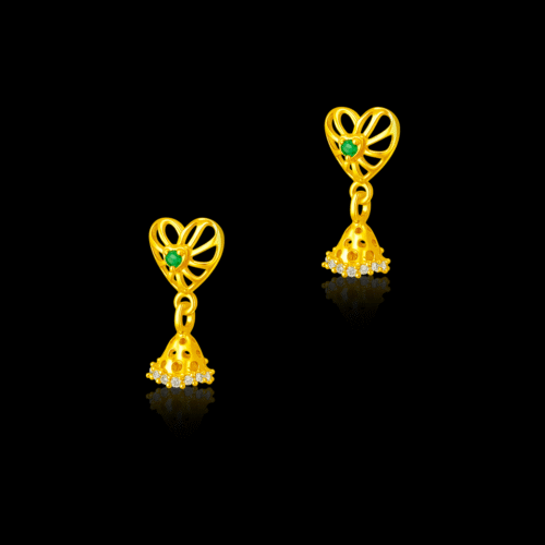 92.5 STERLING SILVER GOLD-PLATED HEART JHUMKA EARRINGS FOR GIRLS - Image 3