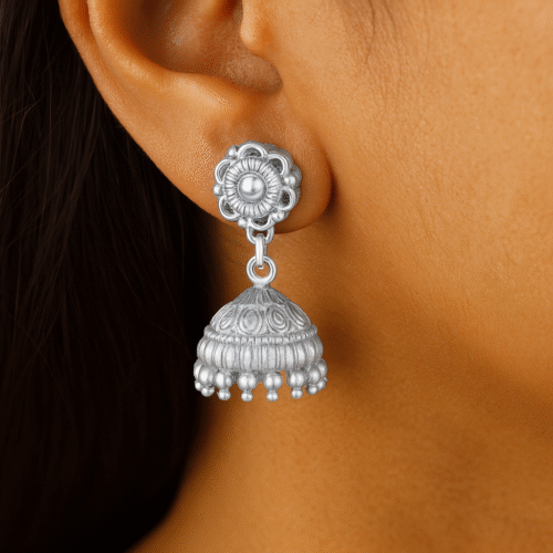 92.5 STERLING SILVER TRADITIONAL JHUMKA EARRINGS FOR WOMEN - Image 2
