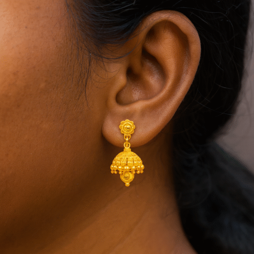 92.5 STERLING SILVER GOLD-PLATED TRADITIONAL JHUMKA EARRINGS FOR WOMEN - Image 5
