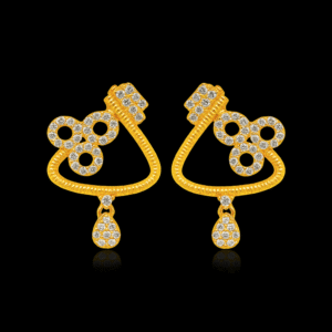92.5 STERLING SILVER GOLD-PLATED DESIGNER CZ STONE STATEMENT EARRINGS FOR WOMEN