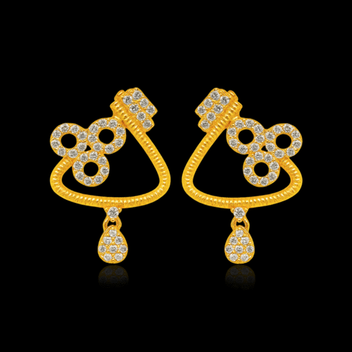 92.5 STERLING SILVER GOLD-PLATED DESIGNER CZ STONE STATEMENT EARRINGS FOR WOMEN