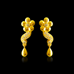 92.5 STERLING SILVER GOLD-PLATED FLORAL CZ STONE STATEMENT EARRINGS FOR WOMEN