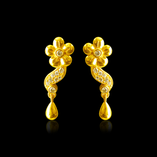 92.5 STERLING SILVER GOLD-PLATED FLORAL CZ STONE STATEMENT EARRINGS FOR WOMEN