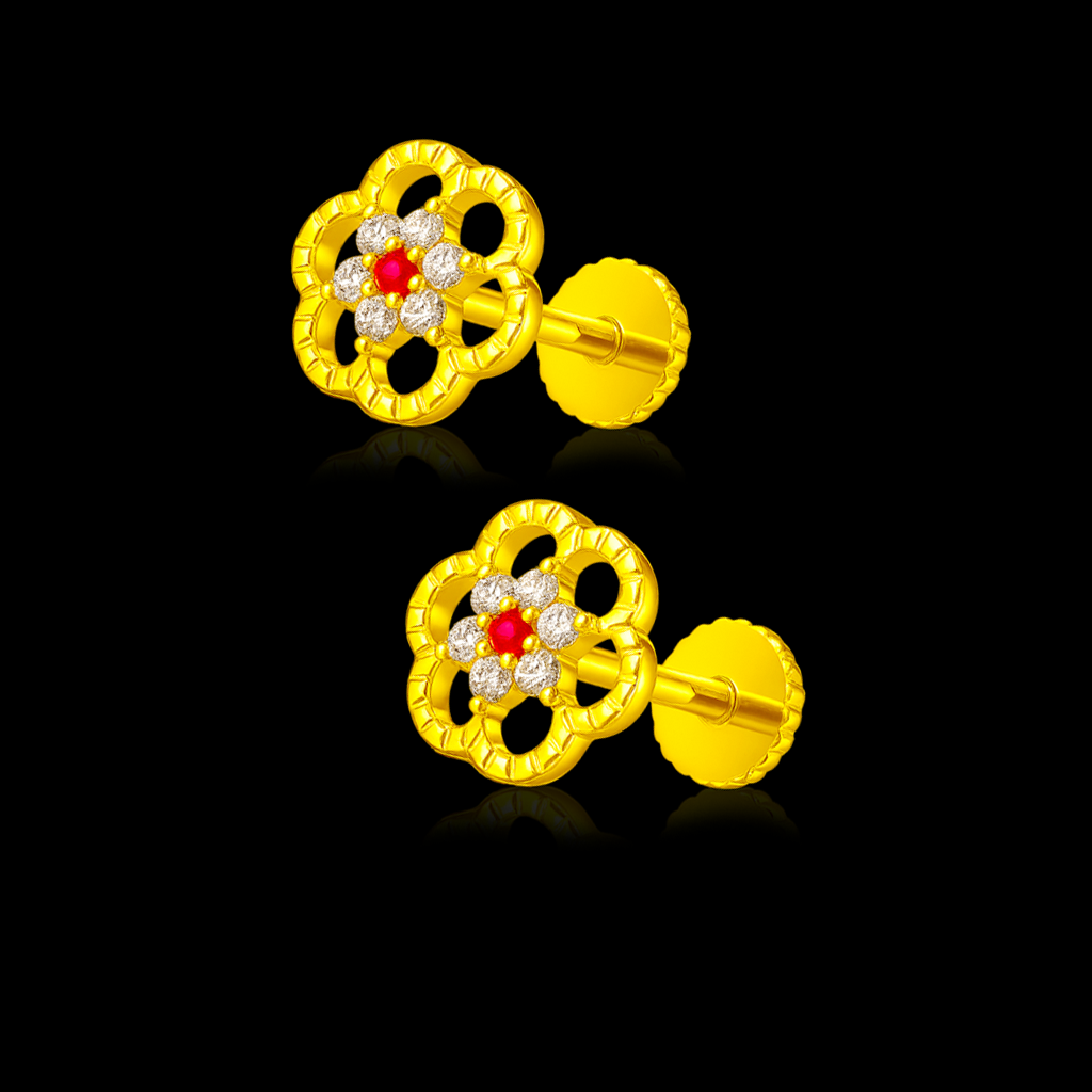 STUD 3 92.5 STERLING SILVER GOLD-PLATED FLORAL CZ STUD EARRINGS FOR WOMEN - Image 3