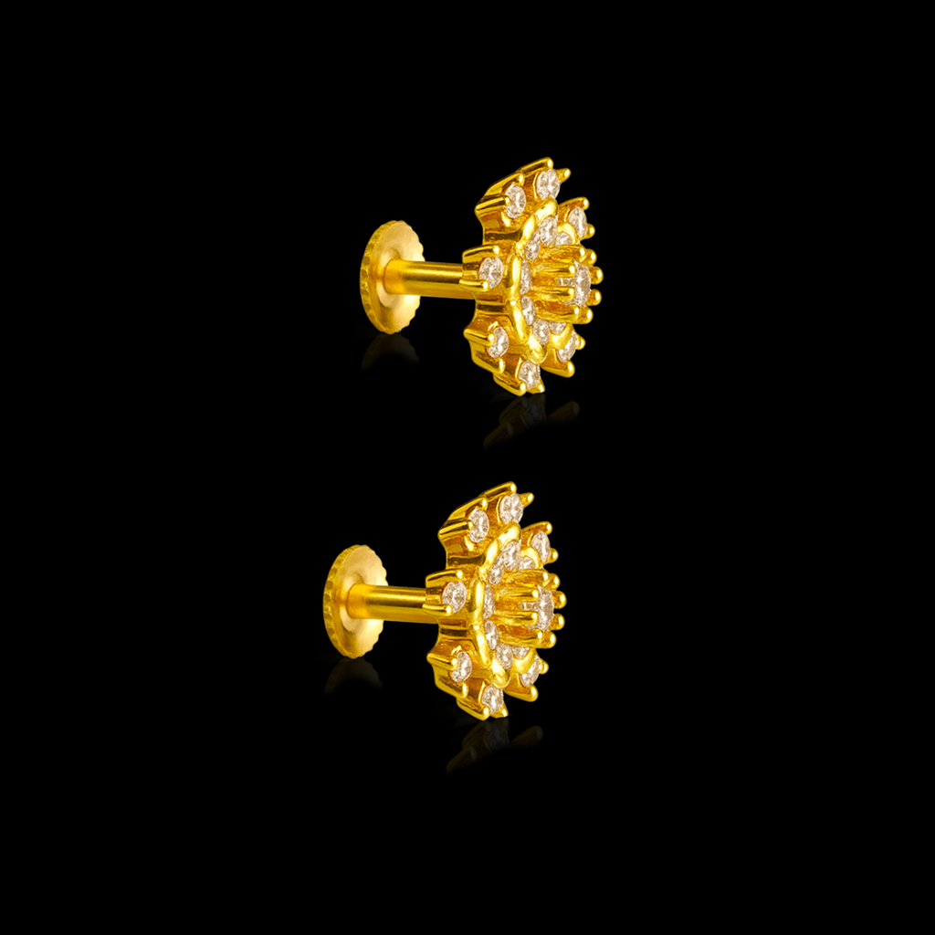 STUD 3 92.5 STERLING SILVER GOLD-PLATED CZ FLORAL STONE STUD EARRINGS FOR WOMEN - Image 3