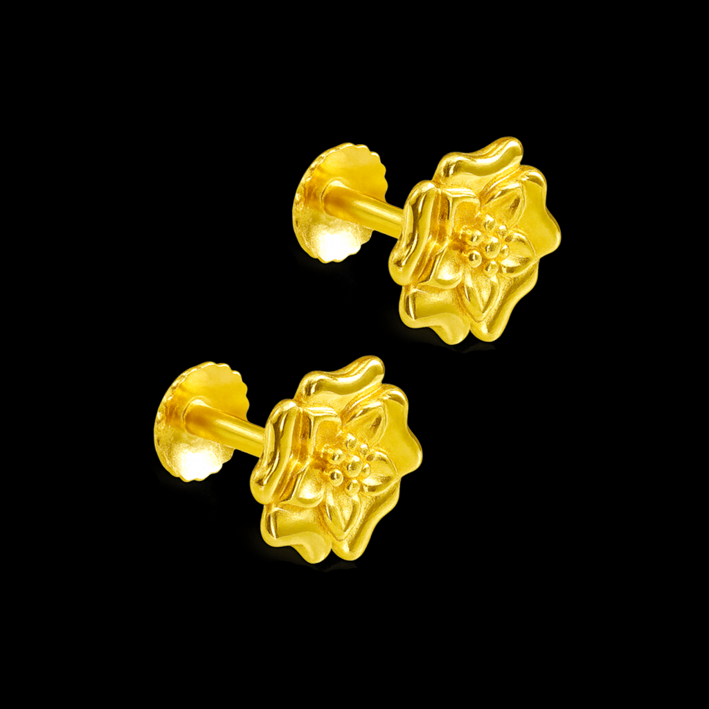 STUD 3 92.5 STERLING SILVER GOLD-PLATED FLORAL STUD EARRINGS FOR WOMEN - Image 3