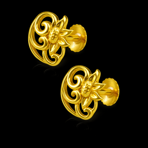 92.5 STERLING SILVER GOLD-PLATED LOTUS FLORAL STUD EARRINGS FOR WOMEN - Image 3